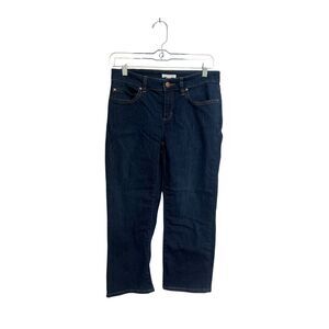 Eileen Fisher Organic Cotton Stretch Cropped Straight‎ Leg Navy Jeans Size 2P
